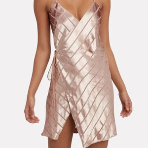 NWOT Michelle Mason Pink  Velvet and Silk Stripe Wrap Dress Size 4